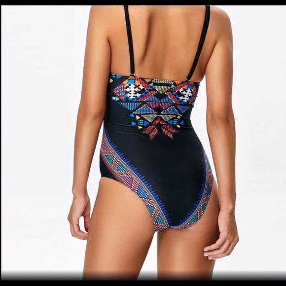 Black Aztec Print Swimsuit - Picture 2 of 8